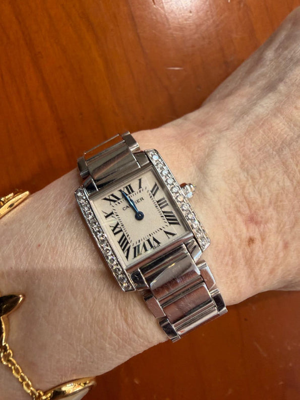 Cartier Tank Française 2403 18K White Gold Diamond Bezel Quartz 21mm Watch