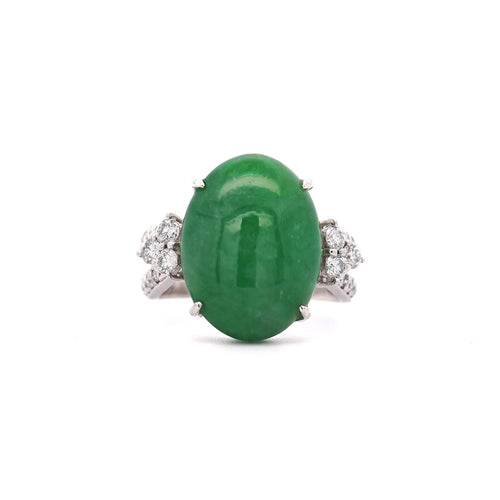 Certified 15 Carat Jadeite Jade A Fei Cui and Diamond Split Platinum Ring