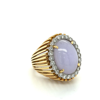 Bague halo certifiée en or 18K, jade lavande et diamants ronds – Assay Jewelers