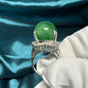 Certified 30 Carat Untreated Jadeite Jade & Diamond Platinum Ring