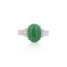 Certified 4.17 Carat Untreated Jadeite Jade and Baguette Diamond Platinum Ring