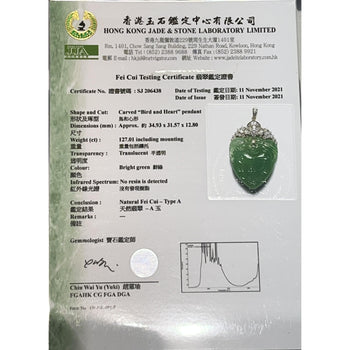 Certified Jadeite Jade Grade A Fei Cui Two Bird Feeding Motif Pendant in 18k – Assay Jewelers