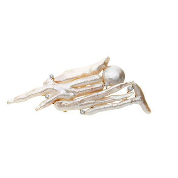"Chicken Feet" Baroque Pearl Diamond Pin Pendant Brooch 18K Gold – Assay Jewelers