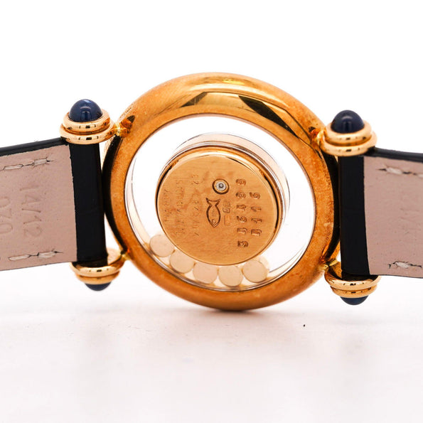 Chopard Happy Sport 4116 18K Gold Five Diamond Quartz On Blue Leather Watch