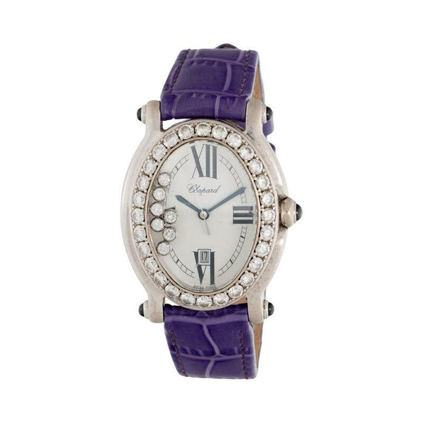 Chopard Happy Sport Floating Diamond & Diamond Bezel Purple Leather Strap Watch
