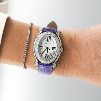 Chopard Happy Sport Floating Diamond & Diamond Bezel Purple Leather Strap Watch – Assay Jewelers