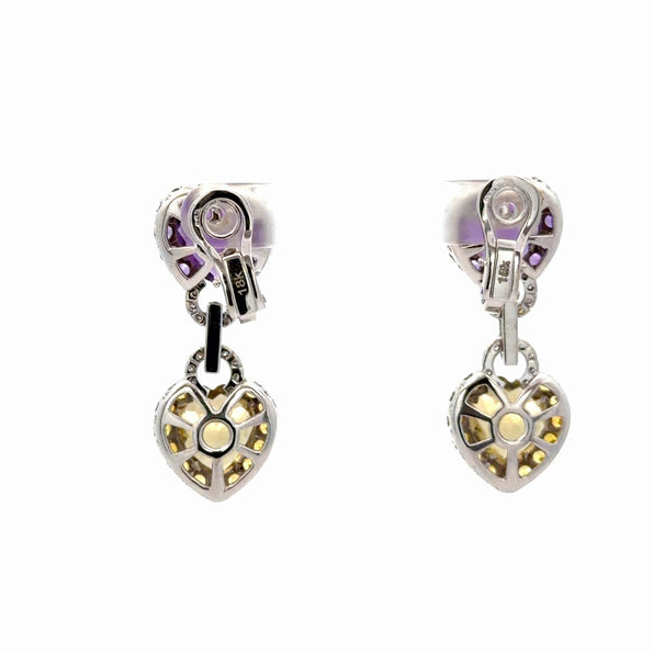 Citrine Amethyst Diamond Heart in 18K White Gold Necklace & Earring Set