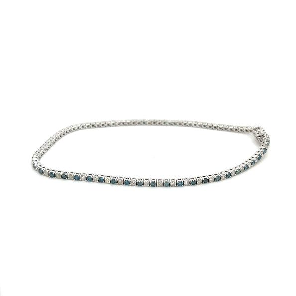 Classic Blue and White Diamond Tennis Bracelet in 18K White Gold