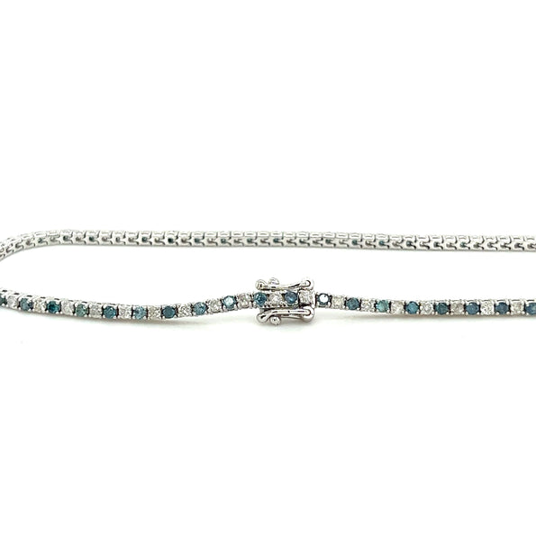 Classic Blue and White Diamond Tennis Bracelet in 18K White Gold