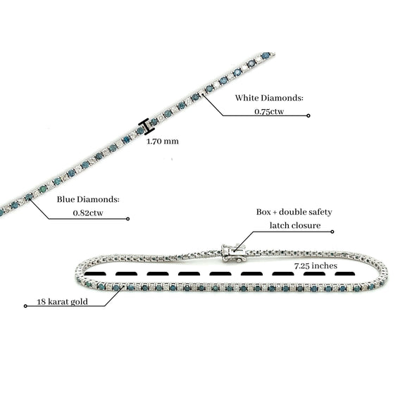 Classic Blue and White Diamond Tennis Bracelet in 18K White Gold