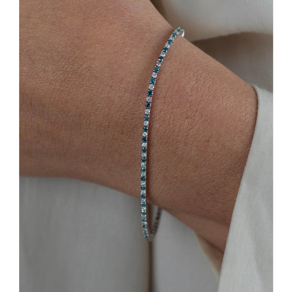 Classic Blue and White Diamond Tennis Bracelet in 18K White Gold