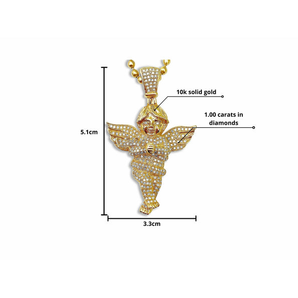 Custom-made 10K Gold Diamond Baby Cherub Angel Rosary Pendant