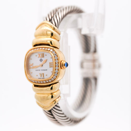 David Yurman Mother of Pearl Diamond Bezel 18K Gold Silver Vintage 1990s Watch