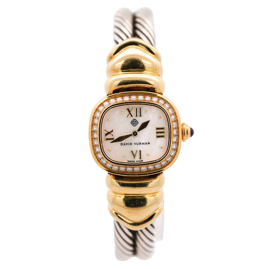David Yurman Mother of Pearl Diamond Bezel 18K Gold Silver Vintage 1990s Watch