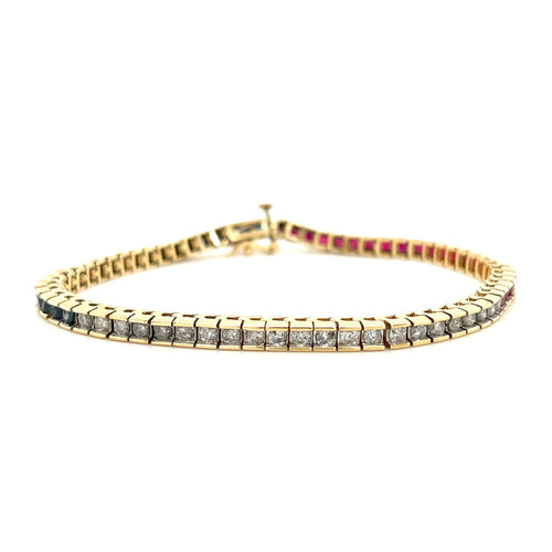 Diamond Ruby and Sapphire Bracelet | Red White and Blue Gemstone Tennis Bracelet