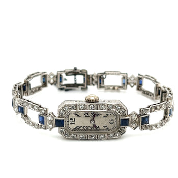 Diamond and Blue Sapphire Eterna Art Deco Watch in Platinum – Assay Jewelers