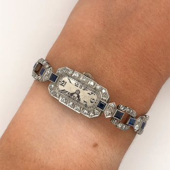 Diamond and Blue Sapphire Eterna Art Deco Watch in Platinum – Assay Jewelers