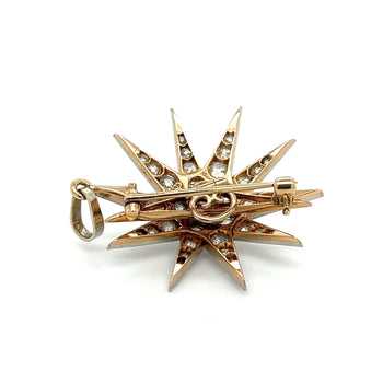 Dreicer & Co. ancien pendentif ou broche en forme d’étoile, diamant taille ancienne européenne, en or 18 kt et platine – Assay Jewelers