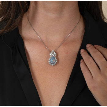 Drop Shaped Black Opal with Marquise & Round Diamond Halo Pendant Or Brooch in 14K White Gold – Assay Jewelers