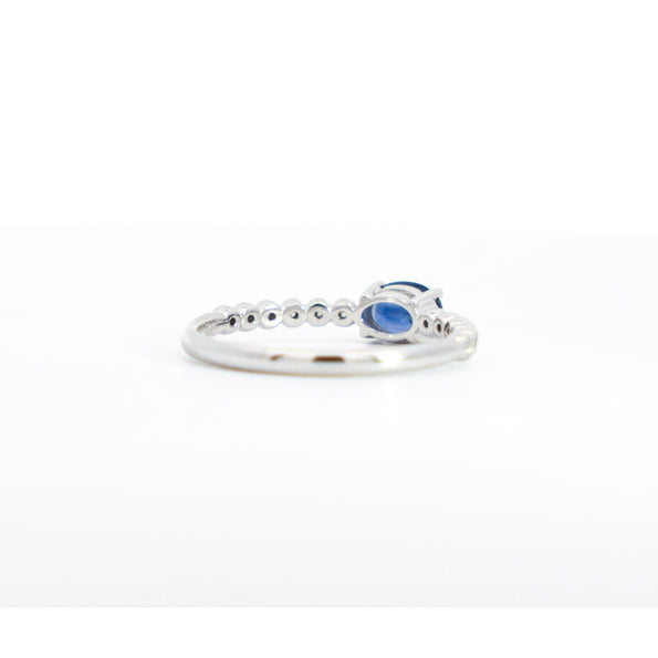 East West Oval Blue Sapphire and Diamond 18K White Gold Textured Ring