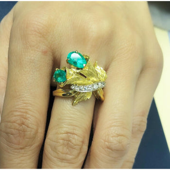 Emerald Diamond 18K Gold Floral Blossom Matte Finish Ring – Assay Jewelers