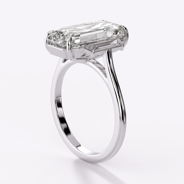 GIA 6.16 Carat Emerald Cut Diamond and Trapezoid Three Stone Engagement Ring