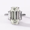 GIA 6.16 Carat Emerald Cut Diamond and Trapezoid Three Stone Engagement Ring