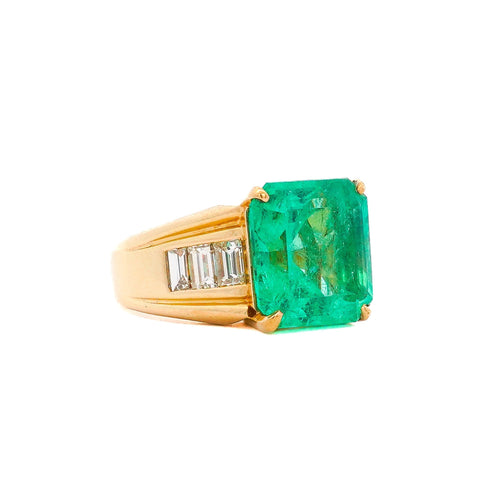 GIA 8.64 Ct Colombian Emerald & Diamond Men's Ring 18K Gold