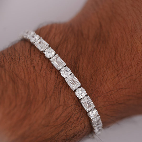 GIA Cert. 22 Carat Emerald & Round Lab Diamond Tennis Bracelet 18K White