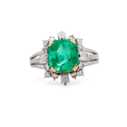 GIA Cert. 2.59 Carat Colombian Emerald & Diamond Platinum Gold Cocktail Ring