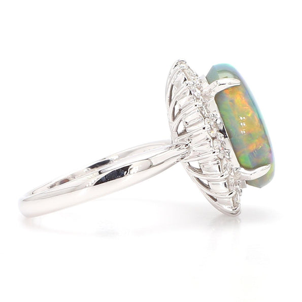 GIA Cert. 5.10 Carat Untreated Black Opal Diamond Halo Platinum Starburst Ring