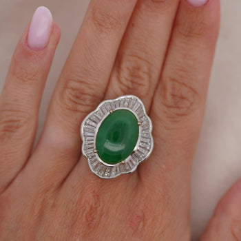 GIA Cert. 8 Carat Burma Jadeite Jade & Diamond 18K White Gold Ballerina Ring – Assay Jewelers