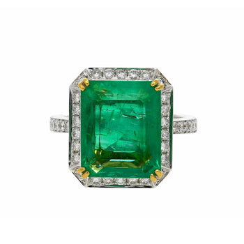 GIA Cert. 8 carat Russian Emerald in 18K White Gold Diamond Halo Ring – Assay Jewelers