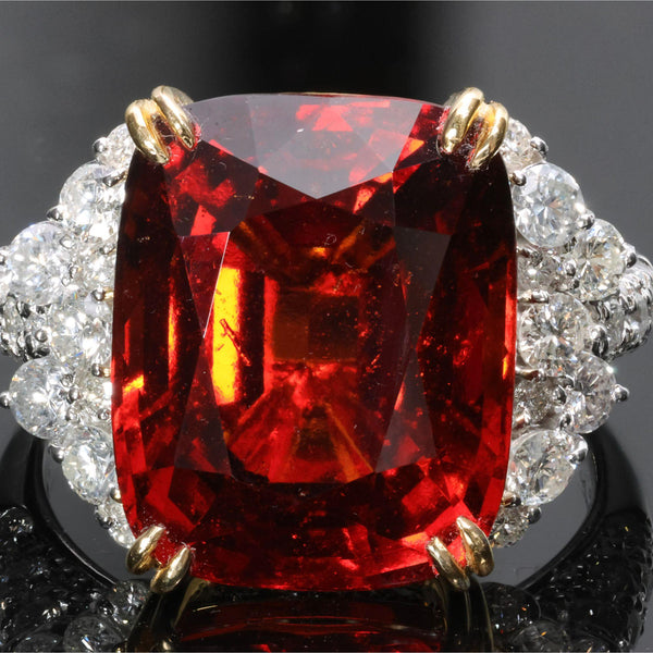 GIA Certified 13.75 Carat Hessonite Garnet & Diamond Platinum Cocktail Ring