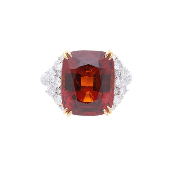 GIA Certified 13.75 Carat Hessonite Garnet & Diamond Platinum Cocktail Ring