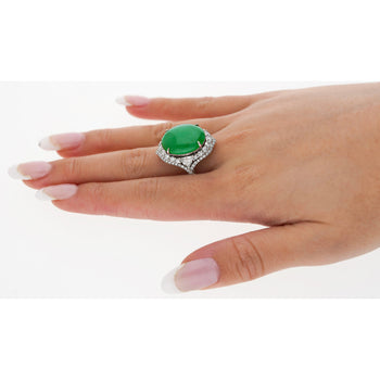 GIA Certified 14.68 Carat Grade A Jadeite Jade Ring with Diamond in 18K Gold – Assay Jewelers