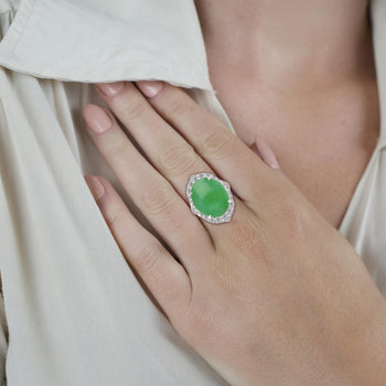 GIA Certified 14.68 Carat Grade A Jadeite Jade Ring with Diamond in 18K Gold – Assay Jewelers