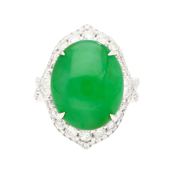 GIA Certified 14.68 Carat Grade A Jadeite Jade Ring with Diamond in 18K Gold – Assay Jewelers