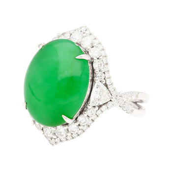 GIA Certified 14.68 Carat Grade A Jadeite Jade Ring with Diamond in 18K Gold – Assay Jewelers