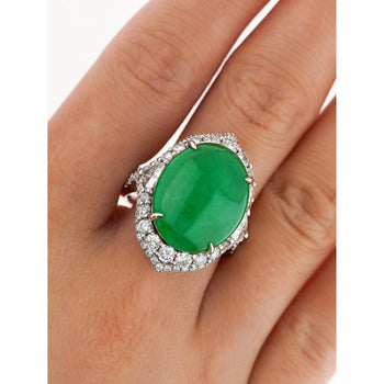 GIA Certified 14.68 Carat Grade A Jadeite Jade Ring with Diamond in 18K Gold – Assay Jewelers