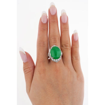 GIA Certified 14.68 Carat Grade A Jadeite Jade Ring with Diamond in 18K Gold – Assay Jewelers