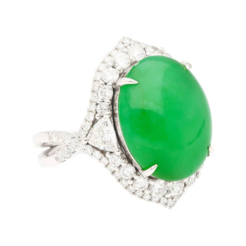 GIA Certified 14.68 Carat Grade A Jadeite Jade Ring with Diamond in 18K Gold – Assay Jewelers