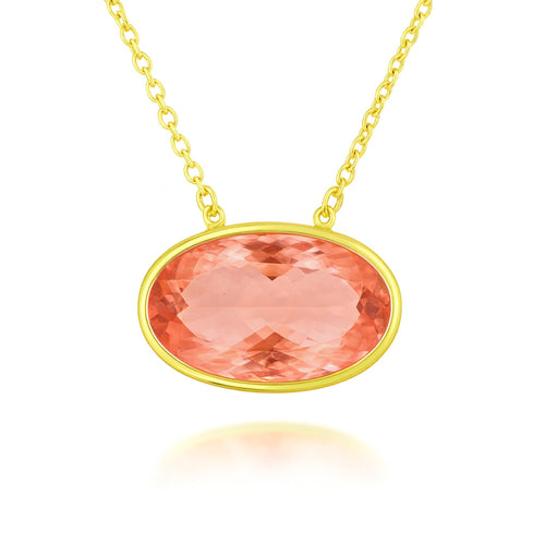 GIA Certified 176 Carat Oval Morganite East West Bezel Pendant Necklace