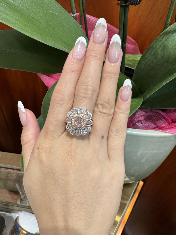GIA Certified 1.07 Carat Fancy Light Purplish Pink Diamond Halo Cocktail Ring
