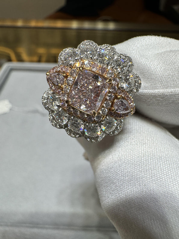 GIA Certified 1.07 Carat Fancy Light Purplish Pink Diamond Halo Cocktail Ring