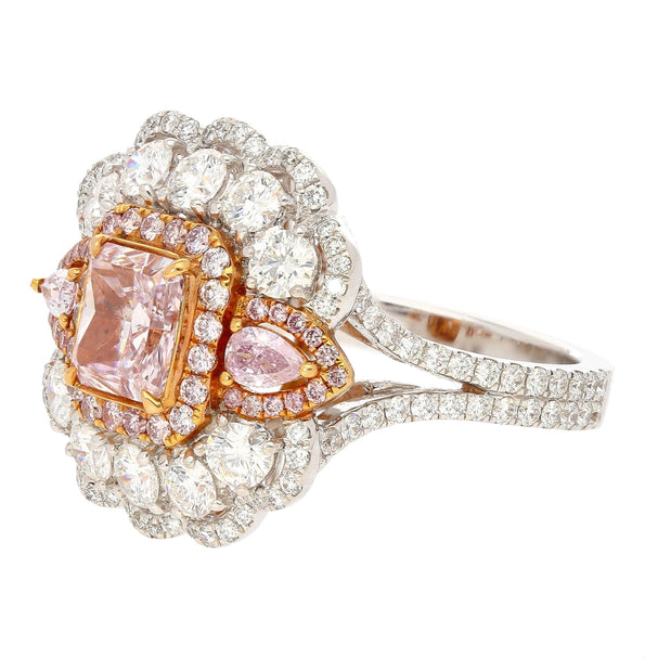 GIA Certified 1.07 Carat Fancy Light Purplish Pink Diamond Halo Cocktail Ring
