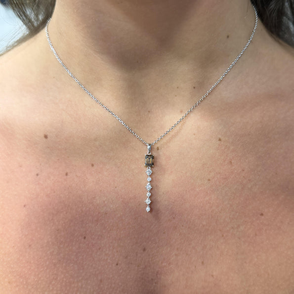GIA Certified 1.11 Carat Fancy Brown Emerald Cut Diamond Drop Pendant Necklace