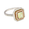 GIA Certified 1.12 carat Radiant Cut Fancy Light Green-Yellow Diamond and Diamond Halo Ring