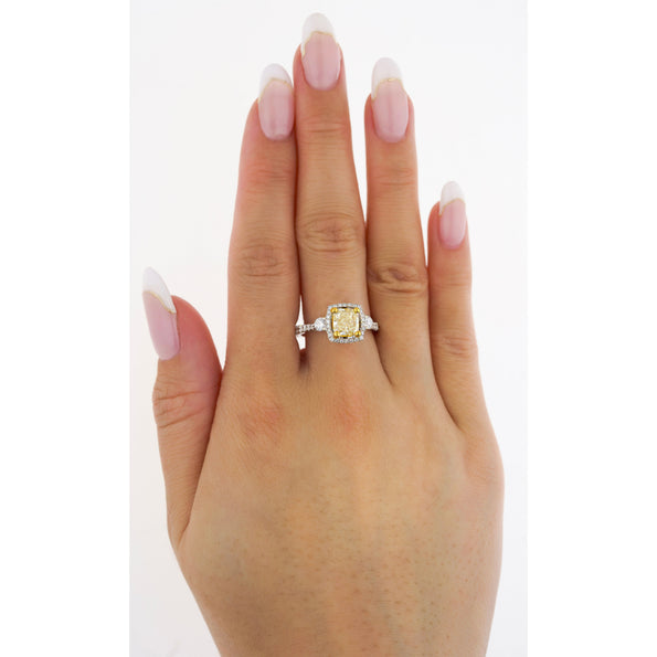 GIA Certified 1.24 Carat Radiant Cut Yellow (Y-Z) Diamond Engagement Ring in 18K White Gold