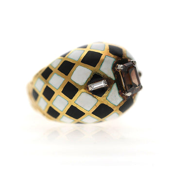 Ring a cupola in oro 18K smaltato con diamante Fancy Orangy Brown da 1,38 carati certificato GIA – Assay Jewelers